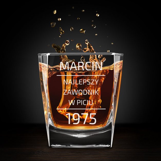 Szklanka do whisky z grawerem dla najlepszego zawodnika w piciu na urodziny