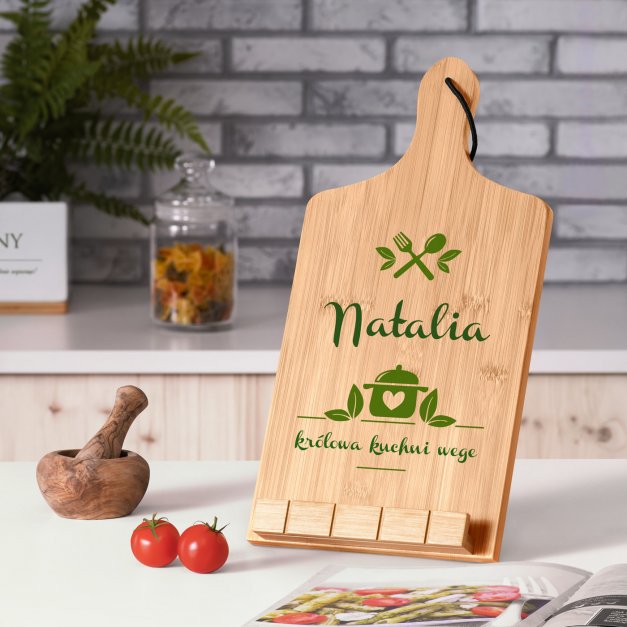 Podstawka pod książkę kucharską z nadrukiem - deska kuchenna dla weganki na imieniny