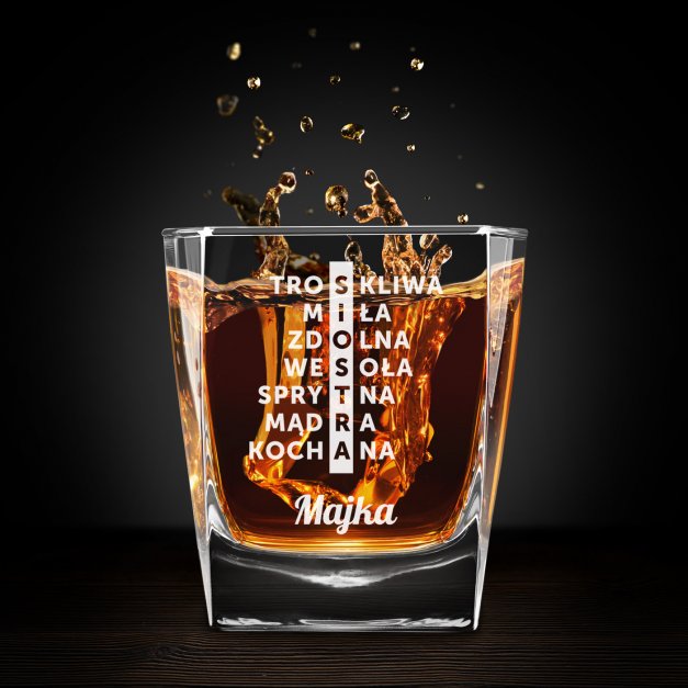 Szklanka do whisky z grawerem krzyżówka dla siostry