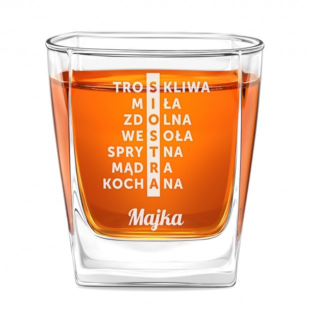 Szklanka do whisky z grawerem krzyżówka dla siostry