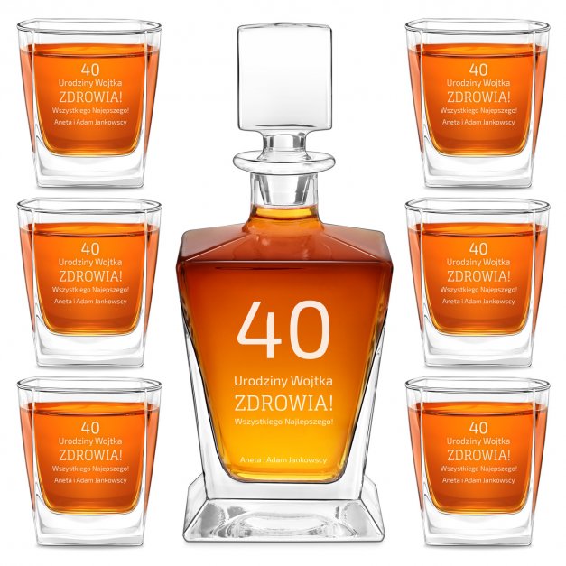 Karafka do whisky pyramid z 6 szklankami capitol i grawerem dla niego na 40 urodziny