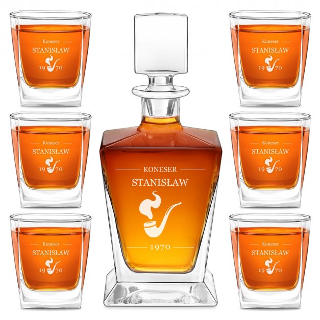 Karafka do whisky pyramid z 6 szklankami capitol i grawerem dla konesera na urodziny