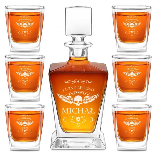 Karafka do whisky pyramid z 6 szklankami capitol i grawerem dla motocyklisty na urodziny