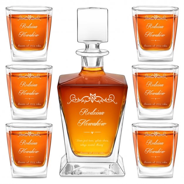Karafka do whisky pyramid z 6 szklankami capitol i grawerem dla apry na ślub rocznicę parapetówkę