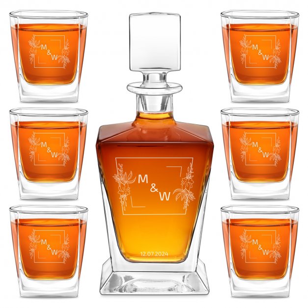 Karafka do whisky pyramid z 6 szklankami capitol i grawerem dla pary na ślub rocznicę parapetówkęnicę parapetówkę