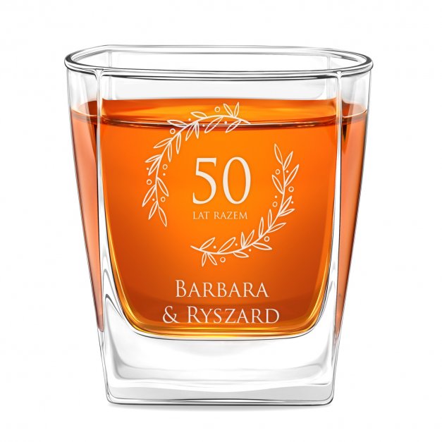 Karafka do whisky pyramid z 6 szklankami capitol i grawerem dla pary na 50 rocznicę