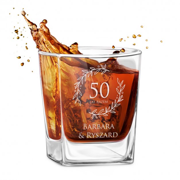 Karafka do whisky pyramid z 6 szklankami capitol i grawerem dla pary na 50 rocznicę