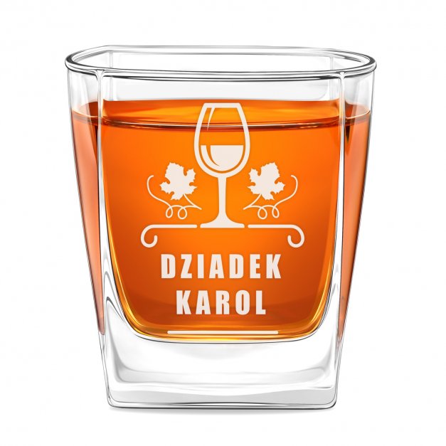 Karafka do whisky pyramid z 6 szklankami capitol i grawerem dla dziadka