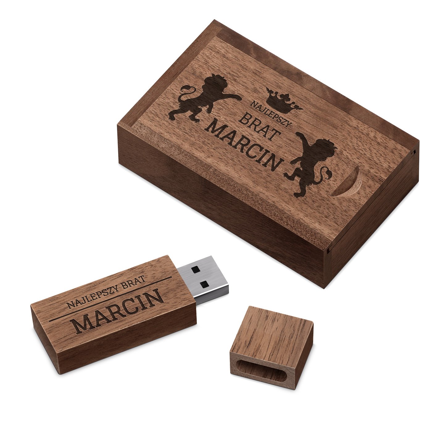 Drewniany pendrive 32 GB w pudeku z grawerem dla brata