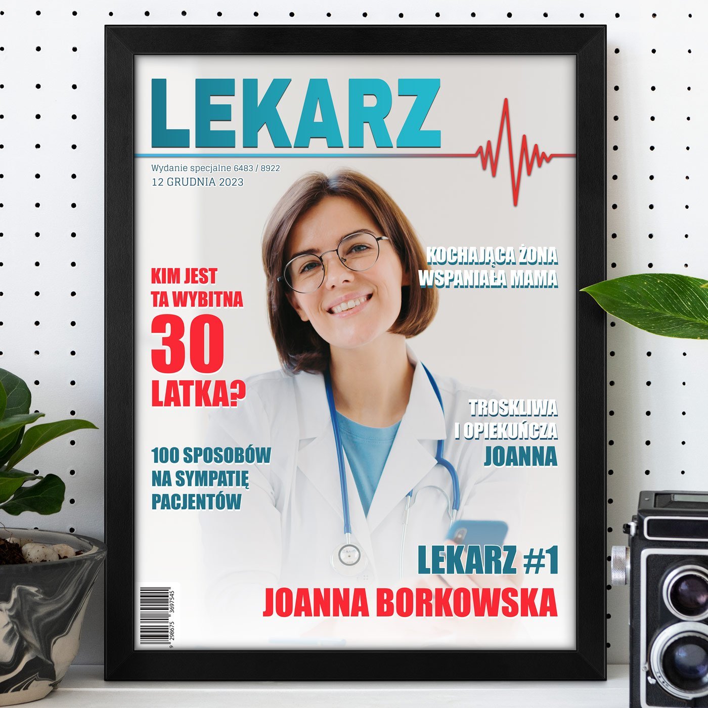 Plakat personalizowany ze zdjciem Lekarz w ramce z nadrukiem dla lekarki ony mamy na 30 urodziny