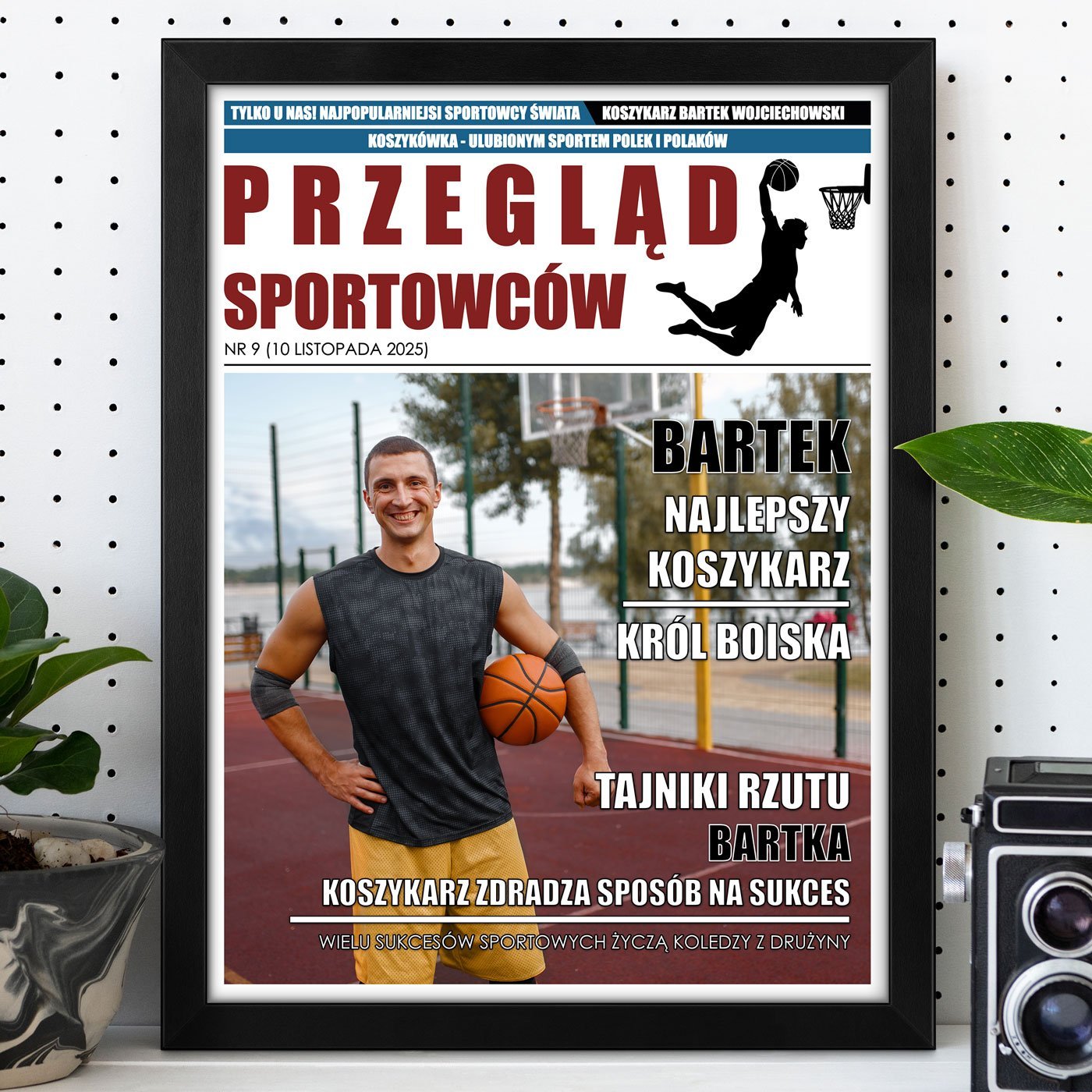Plakat personalizowany ze zdjciem Przegld Sportowcw w ramce z nadrukiem dla koszykarza sportowca