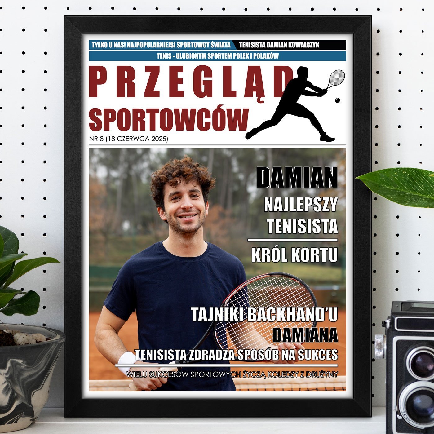 Plakat personalizowany ze zdjciem Przegld Sportowcw w ramce z nadrukiem dla tenisisty