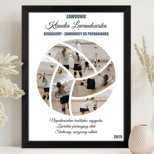 Plakat personalizowany kolaż zdjęć  w ramce z nadrukiem dla siatkarki