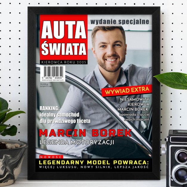 Plakat personalizowany ze zdjęciem Auta Świata w ramce z nadrukiem dla kierowcy