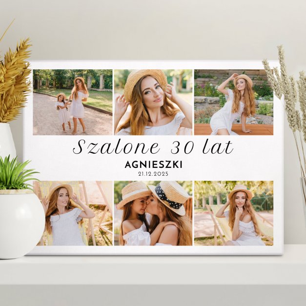Obraz drukowany na płótnie z kolażem zdjęć 30x40 cm dla niej na 30 urodziny