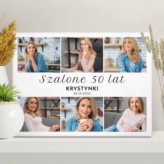 Obraz drukowany na płótnie z kolażem zdjęć 30x40 cm dla niej na 50 urodziny