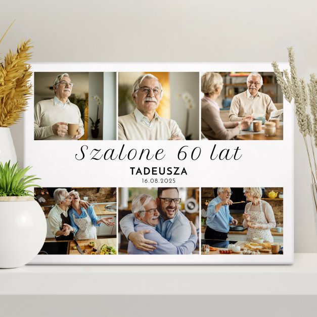 Obraz drukowany na płótnie z kolażem zdjęć 30x40 cm dla niego na 60 urodziny