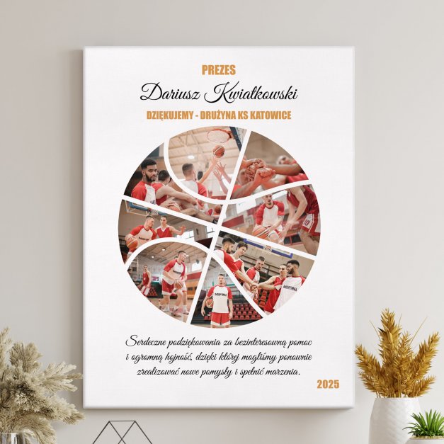 Obraz drukowany na płótnie z kolażem zdjęć 30x40 cm dla koszykarza trenera