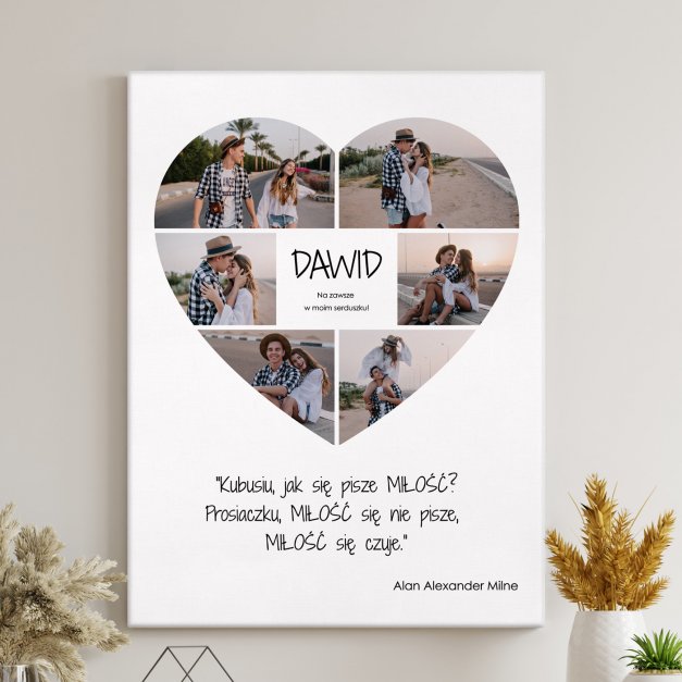 Obraz drukowany na płótnie z kolażem zdjęć 30x40 cm dla chłopaka męża narzeczonego na walentynki Dzień Chłopca rocznicę