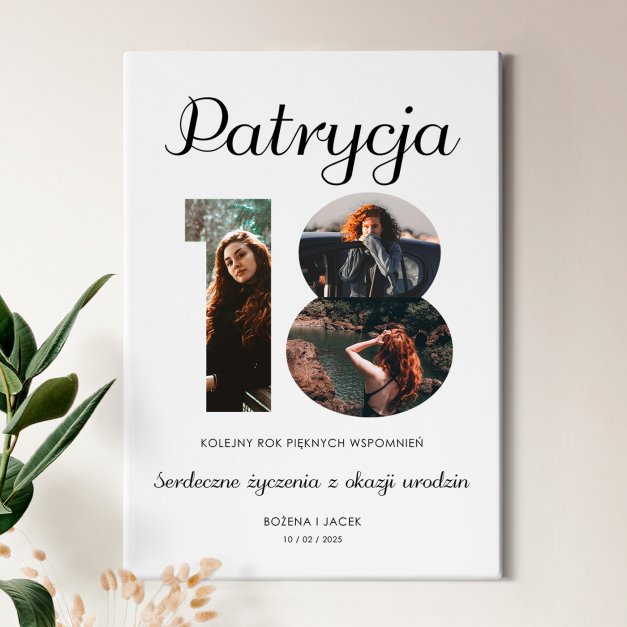 Obraz drukowany na płótnie z kolażem zdjęć 50x70 dla niej na osiemnastkę