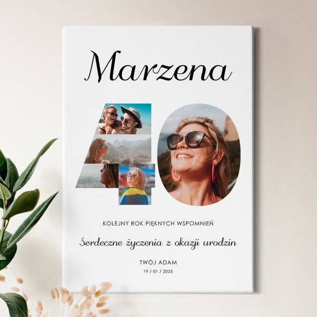 Obraz drukowany na płótnie z kolażem zdjęć 50x70 dla niej na 40 urodziny