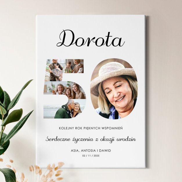 Obraz drukowany na płótnie z kolażem zdjęć 50x70 dla niej na 50 urodziny