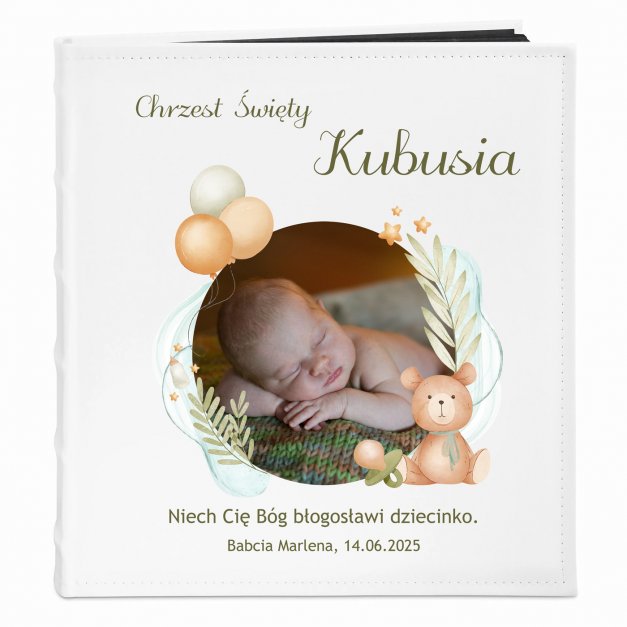 Album na zdjęcia z nadrukiem i Twoim zdjęciem dla chłopca na chrzest