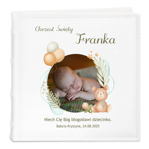 Album na zdjęcia z nadrukiem i Twoim zdjęciem dla chłopca na chrzest