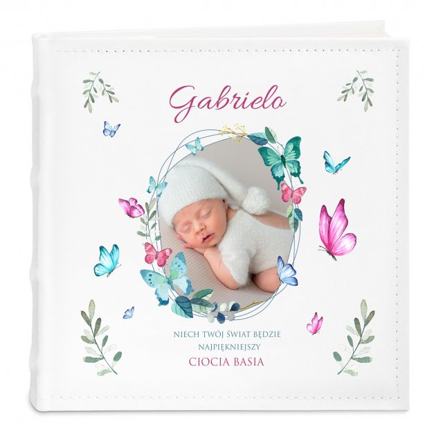 Album na zdjęcia z nadrukiem i Twoim zdjęciem dla dziewczynki na narodziny imieniny chrzest
