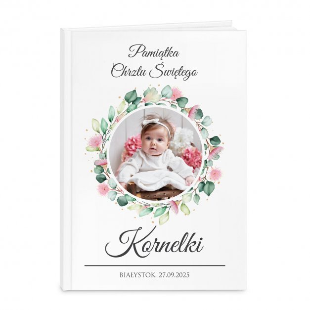 Biblia rozmiar M z nadrukiem i Twoim zdjęciem dla dziewczynki na chrzest