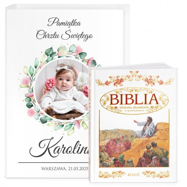 Biblia w etui z nadrukiem i Twoim zdjęciem dla dziewczynki na chrzest