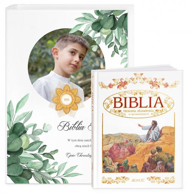 Biblia w etui z nadrukiem Twoim zdjęciem dla chłopca na komunię