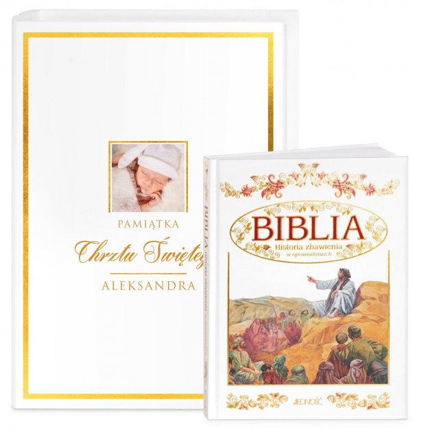 Biblia w etui z nadrukiem i Twoim zdjęciem dla chłopca na chrzest