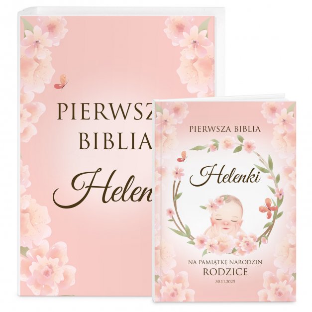 Biblia w etui z nadrukiem dla dziewczynki na narodziny
