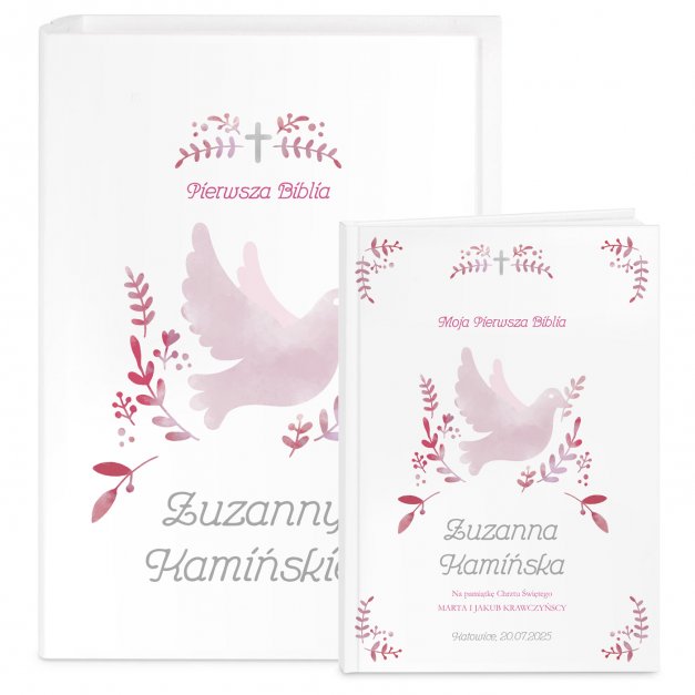 Biblia w etui z nadrukiem dla dziewczynki na chrzciny