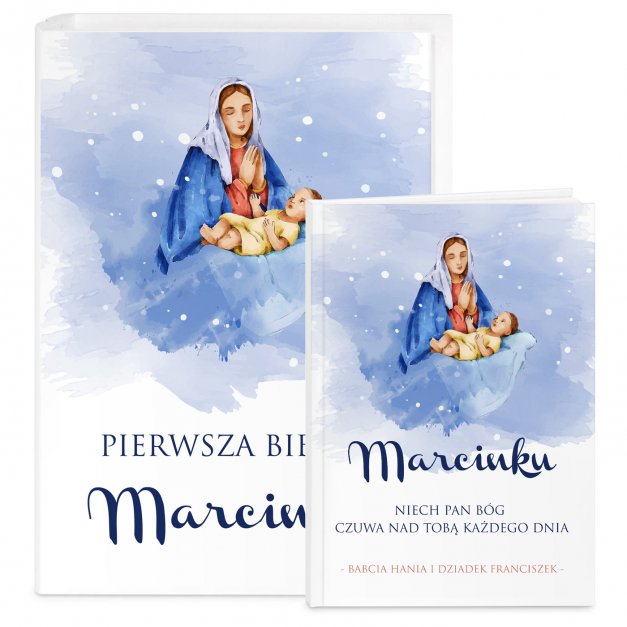 Biblia w etui z nadrukiem dla chłopca na imieniny chrzest komunię