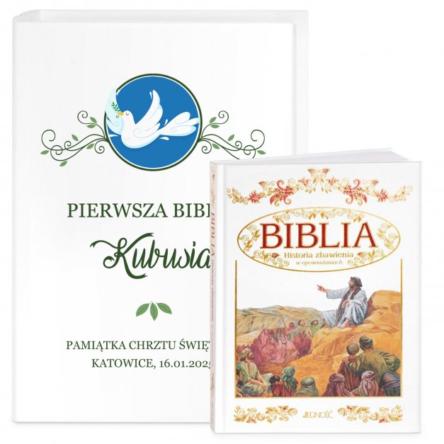 Biblia w etui z nadrukiem dla chłopca na chrzest
