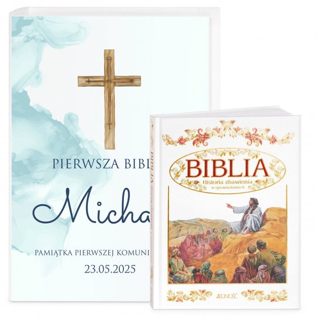 Biblia w etui z nadrukiem dla chłopca na komunię
