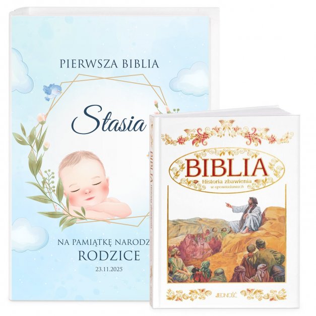 Biblia w etui z nadrukiem dla chłopca z okazji narodzin