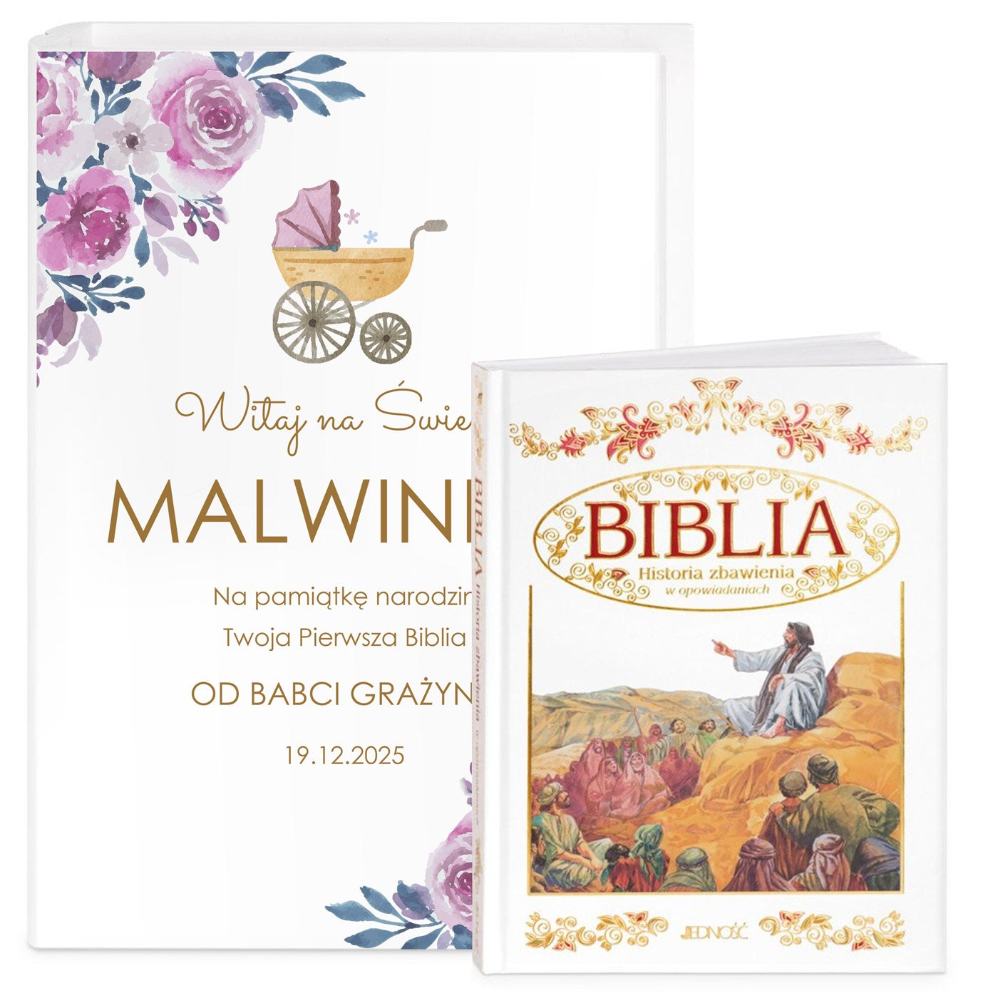Biblia w etui z nadrukiem dla dziewczynki z okazji narodzin