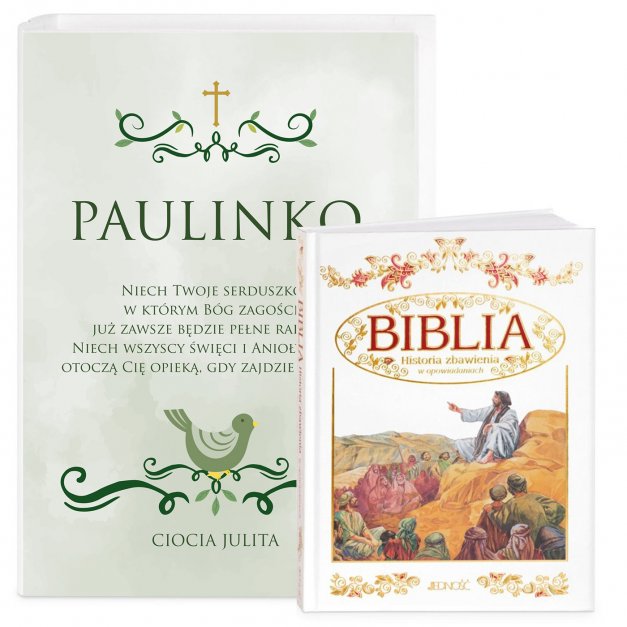 Biblia w etui z nadrukiem dla dziewczynki na chrzest komunię