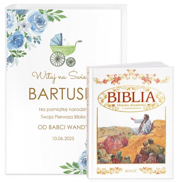 Biblia w etui z nadrukiem dla chłopca z okazji narodzin