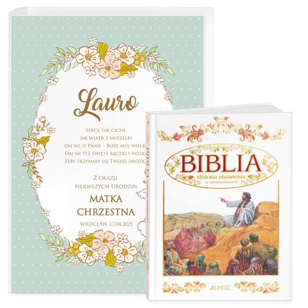 Biblia w etui z nadrukiem dla dziewczynki na roczek