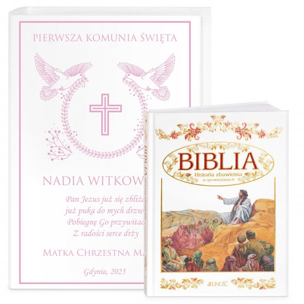 Biblia w etui z nadrukiem dla dziewczynki na komunię