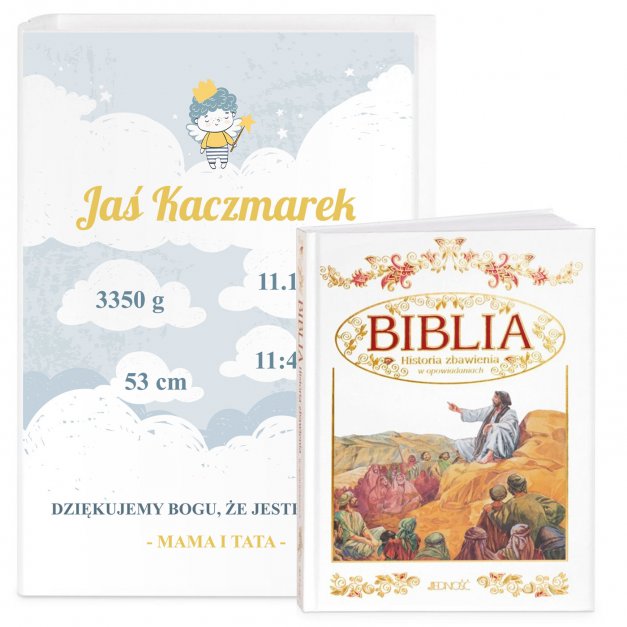 Biblia w etui z nadrukiem dla chłopca na chrzest