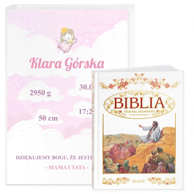 Biblia w etui z nadrukiem dla dziewczynki z okazji narodzin