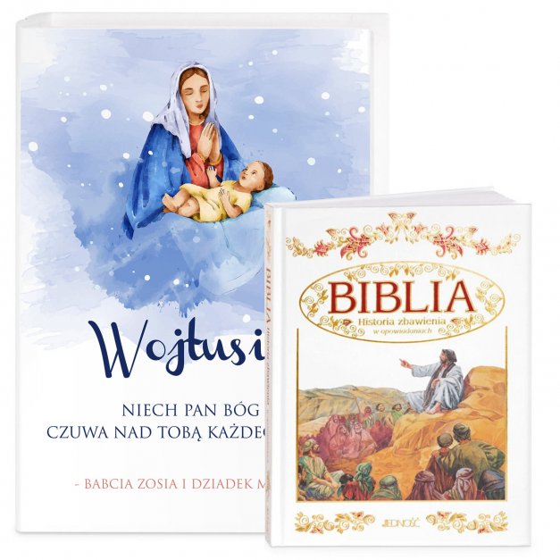 Biblia w etui z nadrukiem dla chłopca na chrzest komunię