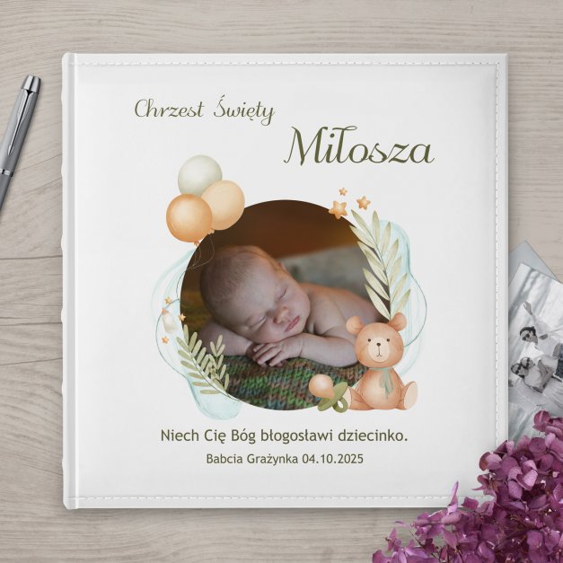 Duży album na zdjęcia z Twoim zdjęciem dla chłopca na chrzest