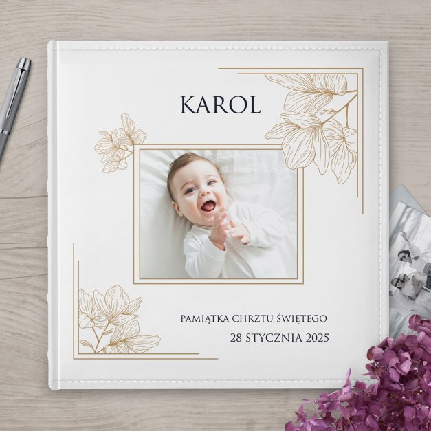 Duży album na zdjęcia z Twoim zdjęciem dla chłopca na chrzest