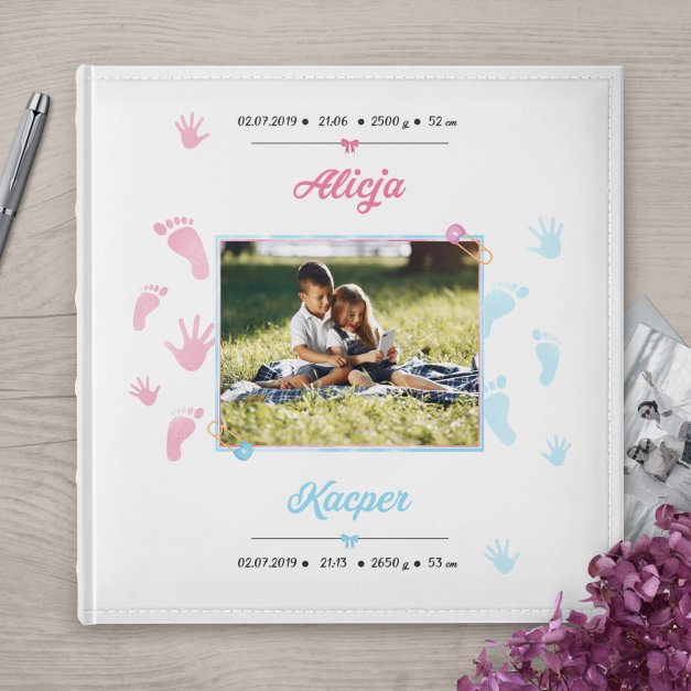 Duży album na zdjęcia z Twoim zdjęciem dla dzieci z okazji narodzin